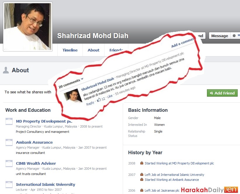 Fb User On Pro Umno Blog Urges May 13 Slaughter Malaysia Today