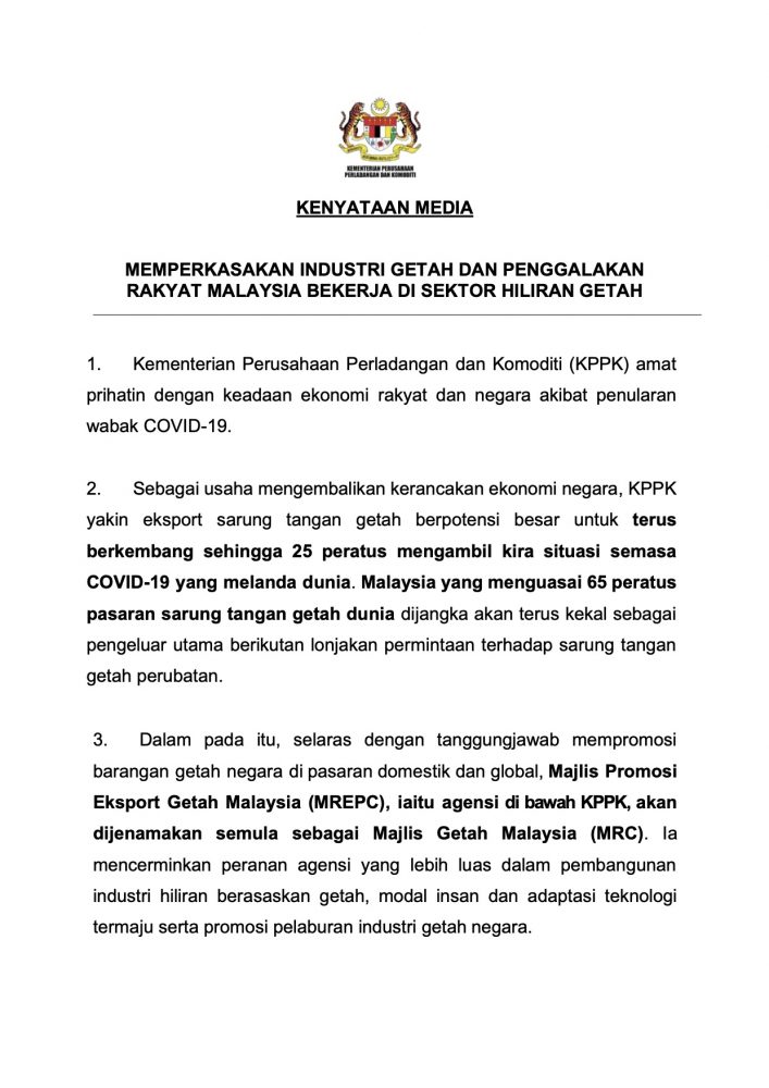 Memperkasakan Industri Getah Dan Penggalakan Rakyat Malaysia Bekerja Di Sektor Hiliran Getah Malaysia Today