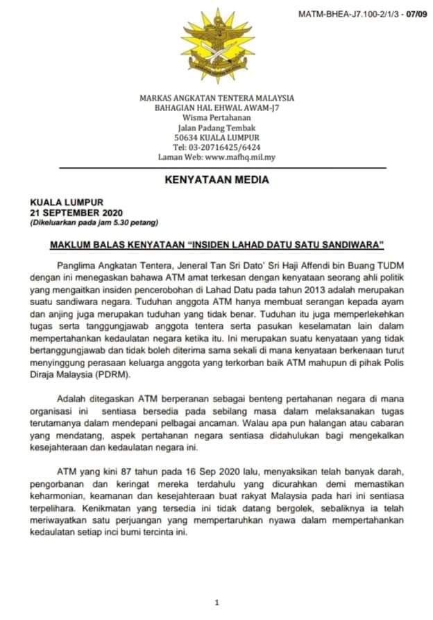 Maklum Balas Kenyataan Insiden Lahat Datu Satu Sandiwara Malaysia Today