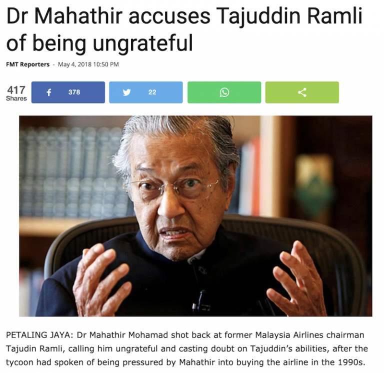 The saga of Tajudin Ramli and Dr Mahathir and the collapse of MAS ...