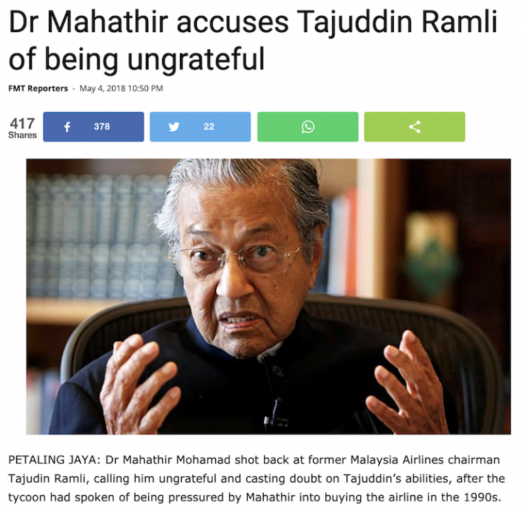 The saga of Tajudin Ramli and Dr Mahathir and the collapse of MAS